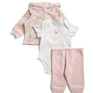 LITTLE ME Newborn Girls 3pc Meadow Jacket Bodysuit And Joggers Set
